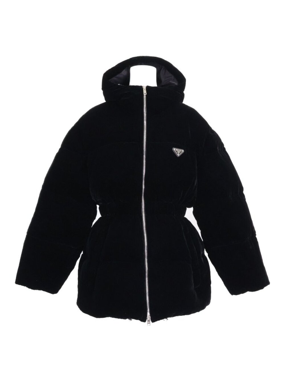Prada Triangle Logo Velvet Hoodie Down Jacket 42